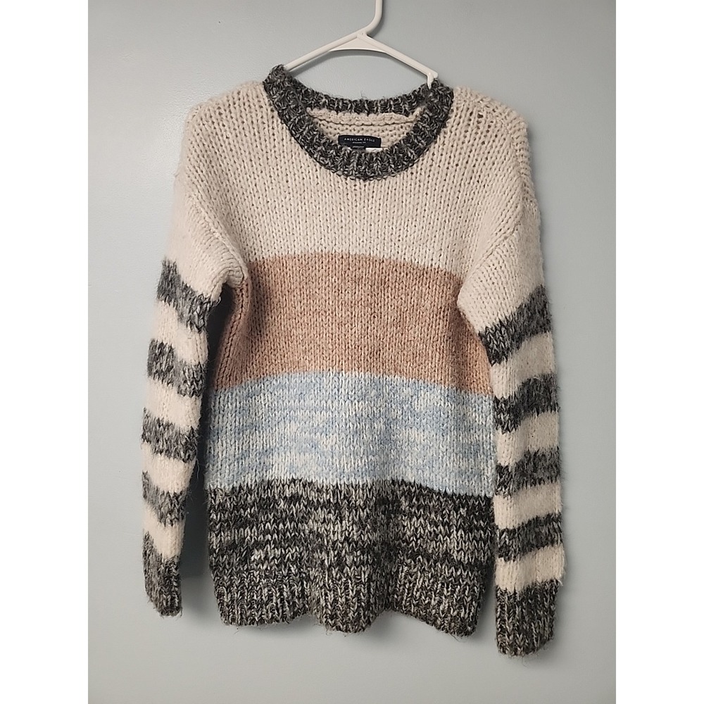 American Eagle Womens XS Chunky Knit Wool Blend Sweater Striped Loose Knit